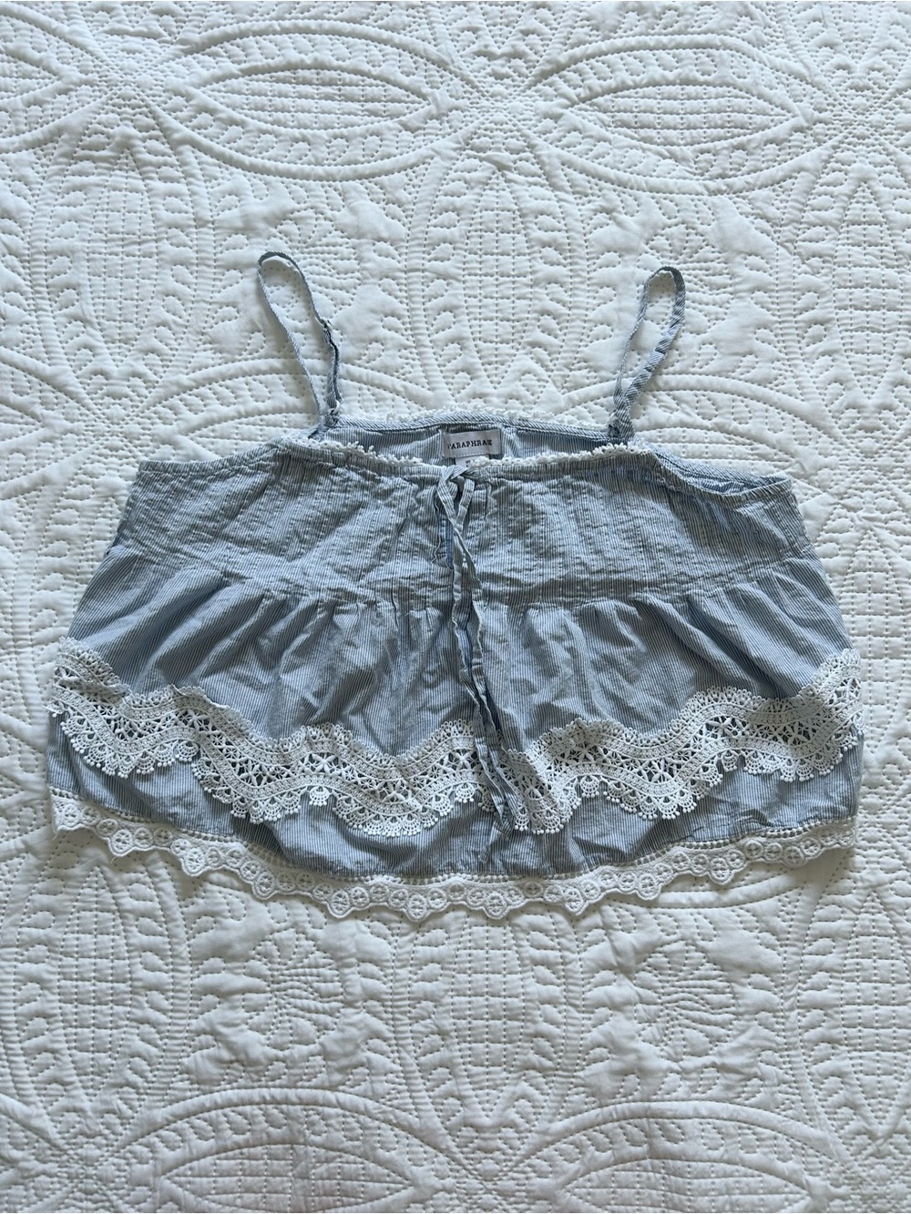 Paraphrase Light Blue White Striped Cami Lace Trim Y2K Coastal Feminine Top